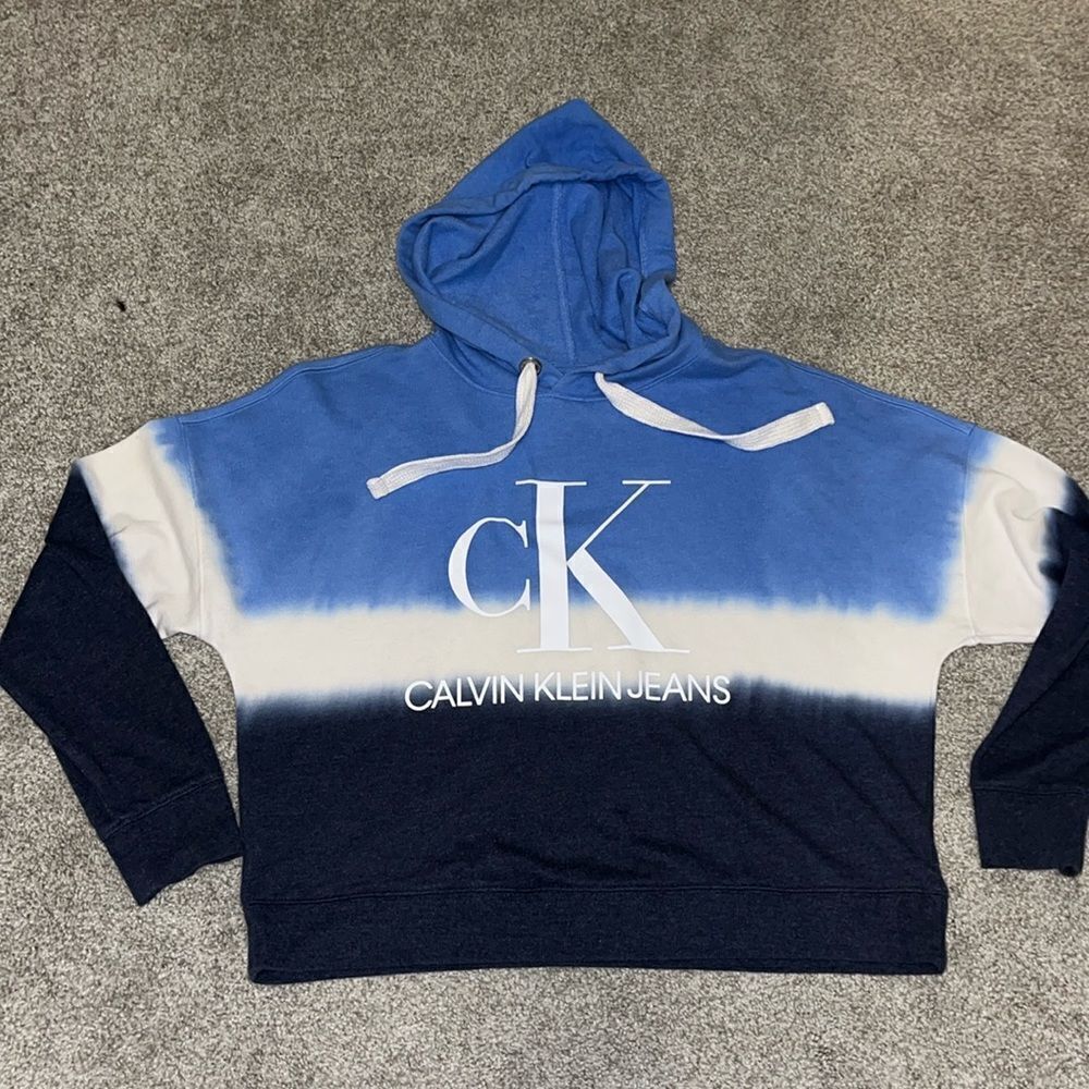Calvin Klein Jeans tie dye drip bleed print crop hooded sweatshirt Hoodie M